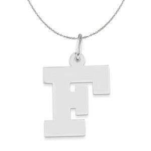Silver Amanda Collection Medium Block Style Initial F Necklace - 24 In